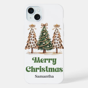 Unieke luipaardprint kerstbomen met aangepaste naa iPhone 15 plus case