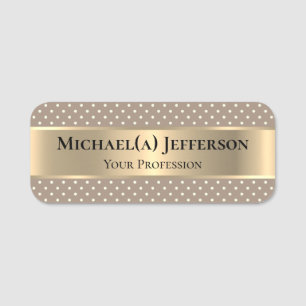 Unieke luxe goud en stro lichtbruine polka dot naamplaatje