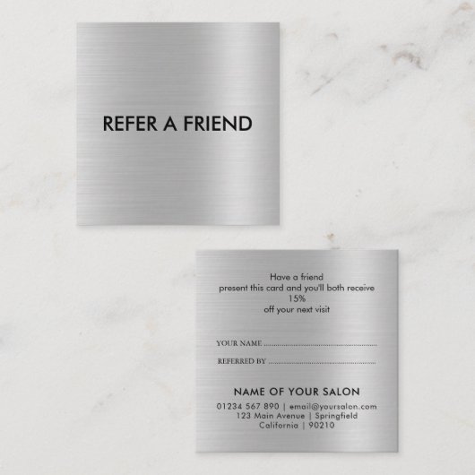 Unieke luxe zilveren glittersalon aanbevelingskaartje (Voorkant / Achterkant)