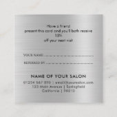 Unieke luxe zilveren glittersalon aanbevelingskaartje (Achterkant)