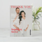 Unieke magazine cover foto bruiloft bedankkaart (Staand voorkant)