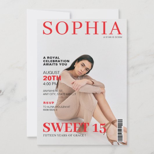 Unieke magazine cover foto quinceanera kaart (Voorkant)