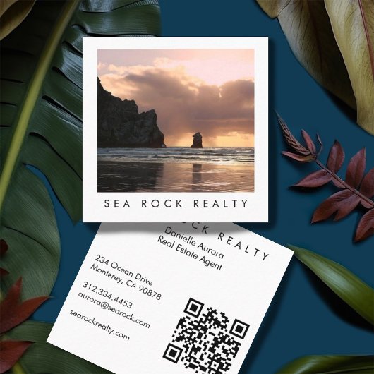 Unieke makelaar Rocks Beach Foto QR Code Vierkante Visitekaartje