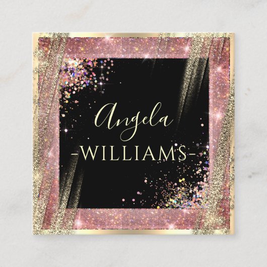 Unieke Makeup Artist Salon QR Code Zwart Roos Gold Vierkante Visitekaartje (Voorkant)