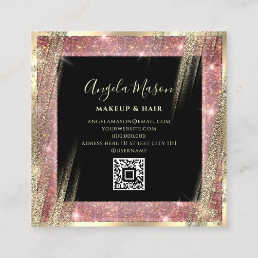 Unieke Makeup Artist Salon QR Code Zwart Roos Gold Vierkante Visitekaartje (Achterkant)