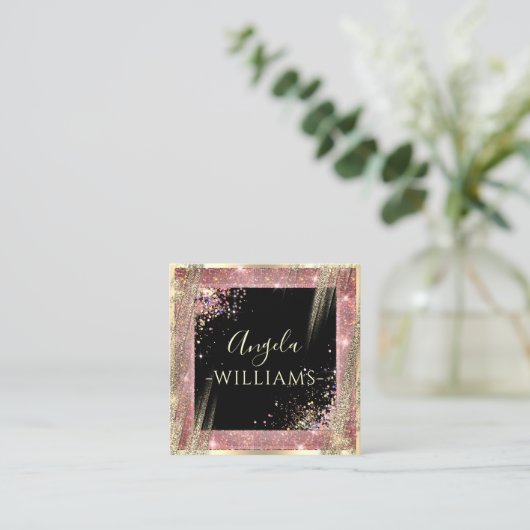 Unieke Makeup Artist Salon QR Code Zwart Roos Gold Vierkante Visitekaartje (Staand voorkant)