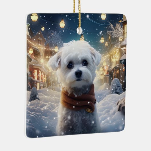 Unieke Maltese kerst, cadeau voor Hondenliefhebber Keramisch Ornament (Rechts)