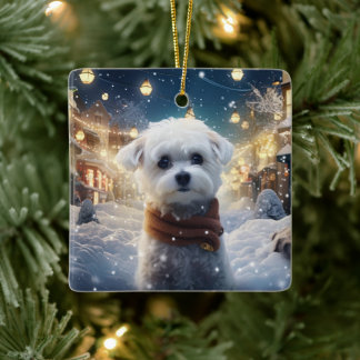 Unieke Maltese kerst, cadeau voor Hondenliefhebber Keramisch Ornament