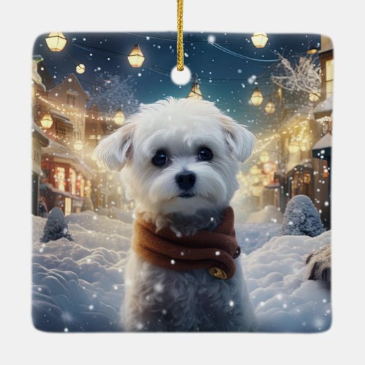 Unieke Maltese kerst, cadeau voor Hondenliefhebber Keramisch Ornament (Achterkant)