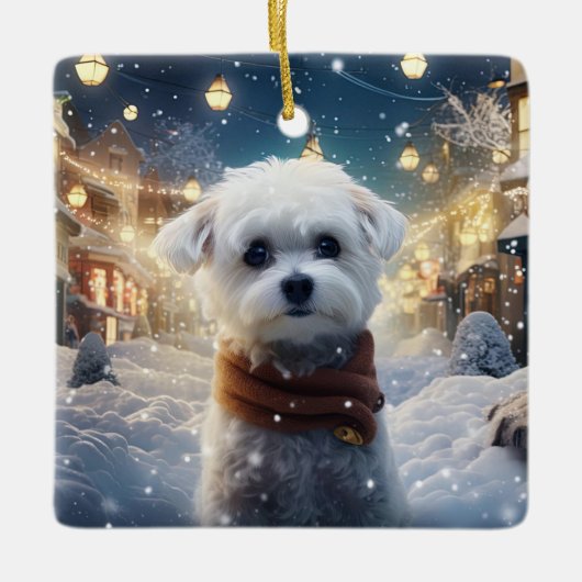 Unieke Maltese kerst, cadeau voor Hondenliefhebber Keramisch Ornament (Voorkant)
