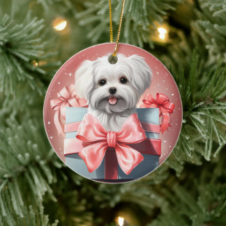 Unieke Maltese kerst, cadeau voor Hondenliefhebber Keramisch Ornament
