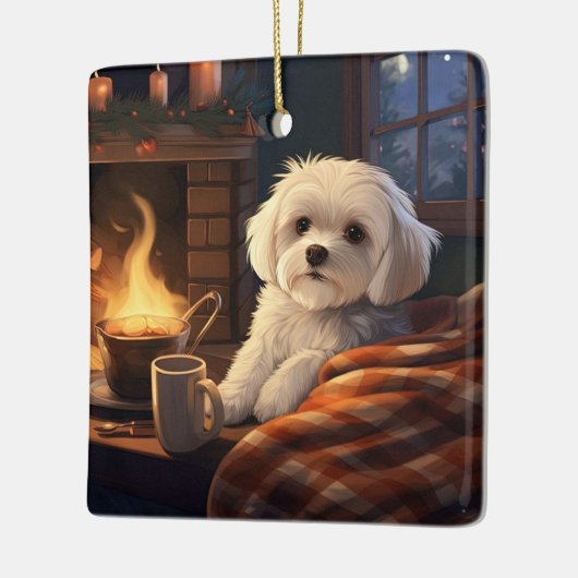 Unieke Maltese kerst, cadeau voor Hondenliefhebber Keramisch Ornament (Links)