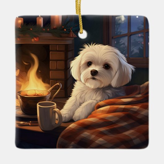 Unieke Maltese kerst, cadeau voor Hondenliefhebber Keramisch Ornament (Voorkant)