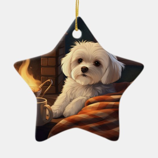 Unieke Maltese kerst, cadeau voor Hondenliefhebber Keramisch Ornament (Voorkant)