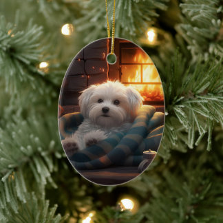 Unieke Maltese kerst, cadeau voor Hondenliefhebber Keramisch Ornament