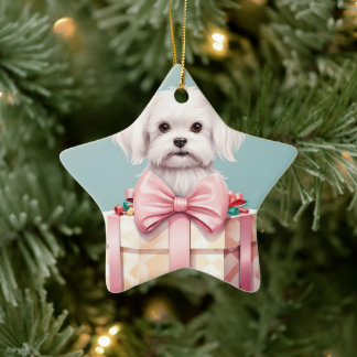 Unieke Maltese kerst, cadeau voor Hondenliefhebber Keramisch Ornament