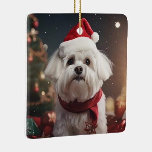 Unieke Maltese kerst, cadeau voor Hondenliefhebber Keramisch Ornament (Rechts)