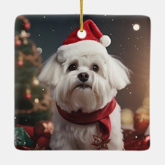 Unieke Maltese kerst, cadeau voor Hondenliefhebber Keramisch Ornament (Achterkant)