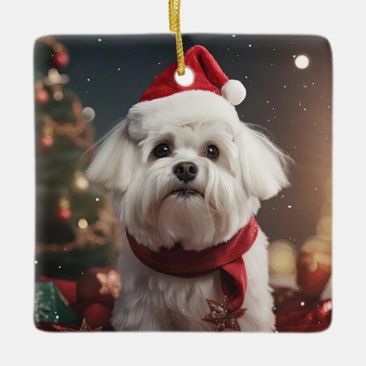 Unieke Maltese kerst, cadeau voor Hondenliefhebber Keramisch Ornament (Voorkant)