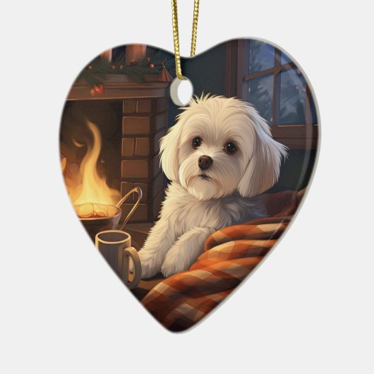 Unieke Maltese kerst, cadeau voor Hondenliefhebber Keramisch Ornament (Links)