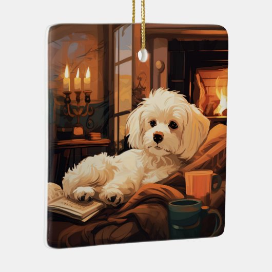 Unieke Maltese kerst, cadeau voor Hondenliefhebber Keramisch Ornament (Rechts)