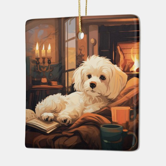 Unieke Maltese kerst, cadeau voor Hondenliefhebber Keramisch Ornament (Links)