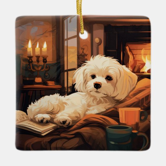 Unieke Maltese kerst, cadeau voor Hondenliefhebber Keramisch Ornament (Voorkant)