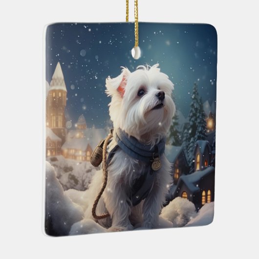 Unieke Maltese kerst, cadeau voor Hondenliefhebber Keramisch Ornament (Rechts)