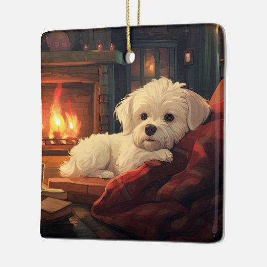 Unieke Maltese kerst, cadeau voor Hondenliefhebber Keramisch Ornament (Links)