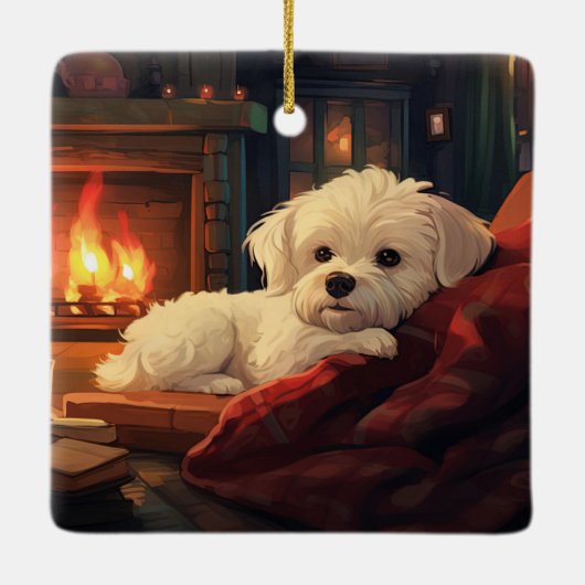 Unieke Maltese kerst, cadeau voor Hondenliefhebber Keramisch Ornament (Achterkant)