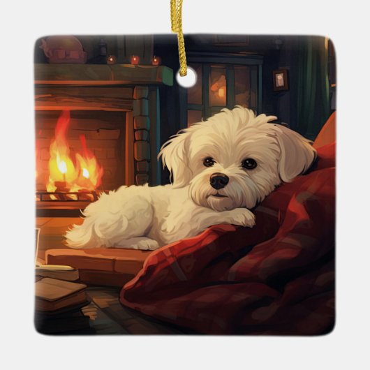 Unieke Maltese kerst, cadeau voor Hondenliefhebber Keramisch Ornament (Voorkant)