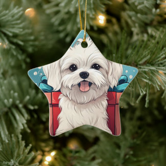 Unieke Maltese kerst, cadeau voor Hondenliefhebber Keramisch Ornament