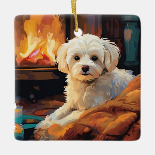 Unieke Maltese kerst, cadeau voor Hondenliefhebber Keramisch Ornament (Voorkant)