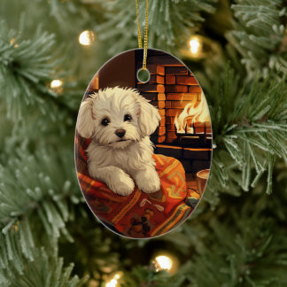 Unieke Maltese kerst, cadeau voor Hondenliefhebber Keramisch Ornament