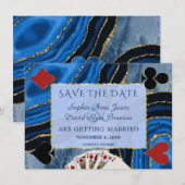 Unieke marineblauw aasje Vegas poker Weddenschap Save The Date (Voorkant / Achterkant)