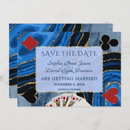 Unieke marineblauw aasje Vegas poker Weddenschap Save The Date (Voorkant / Achterkant)