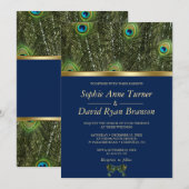 Unieke marineblauwe goudveren bruiloft kaart (Voorkant / Achterkant)