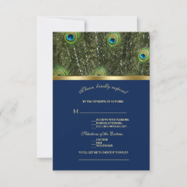 Unieke marineblauwe goudveren bruiloft RSVP kaartje