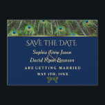 Unieke marineblauwe goudveren bruiloft save the date<br><div class="desc">Moderne en elegante vormgeving met vreugdeveren,  faux gold lijst op blauw marineschopwerk. Het gebruik personaliseert hulpmiddel om uw info toe te voegen. Overeenkomende objecten kunnen worden gevonden in mijn Peacock Blue Collectie.</div>