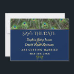 Unieke marineblauwe goudveren bruiloft save the date<br><div class="desc">Moderne en elegante vormgeving met vreugdeveren,  faux gold lijst op blauw marineschopwerk. Het gebruik personaliseert hulpmiddel om uw info toe te voegen. Overeenkomende objecten kunnen worden gevonden in mijn Peacock Blue Collectie.</div>