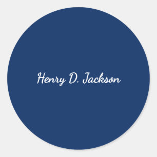 Unieke marineblauwe klassieke handgeschreven effen ronde sticker