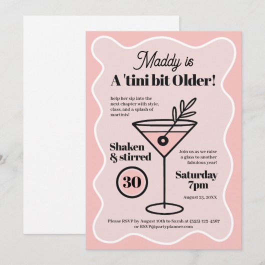 Unieke Martini Party uitnodiging 30e (Voorkant / Achterkant)