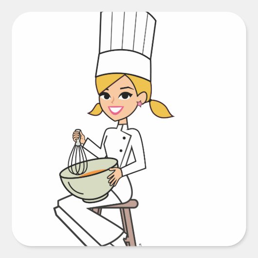 Unieke Meisje Chef Illustratie Vierkante Sticker (Voorkant)