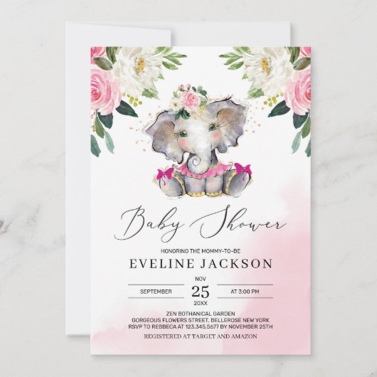 Unieke meisje tutu ballerina olifant boho baby kaart (Voorkant)