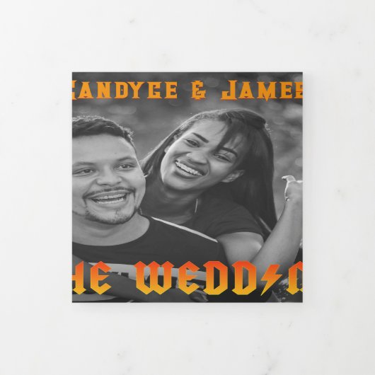 Unieke Metal Music Album Hoesje B&W Fotobruiloft Drieluik Uitnodiging (Cover)