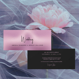 Unieke metallic roze & zwart bruiloft kaart
