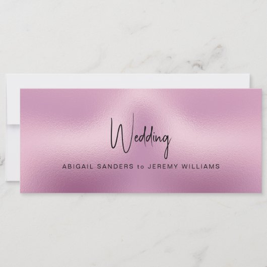 Unieke metallic roze & zwart bruiloft kaart (Voorkant)