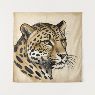 Unieke middeleeuwse Leopard Head Art Wandkleed