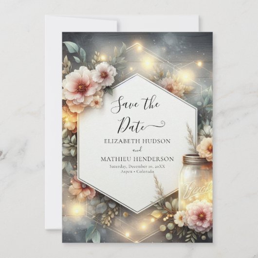 Unieke Minimal Mason Jar bruiloft Save The Date (Voorkant)