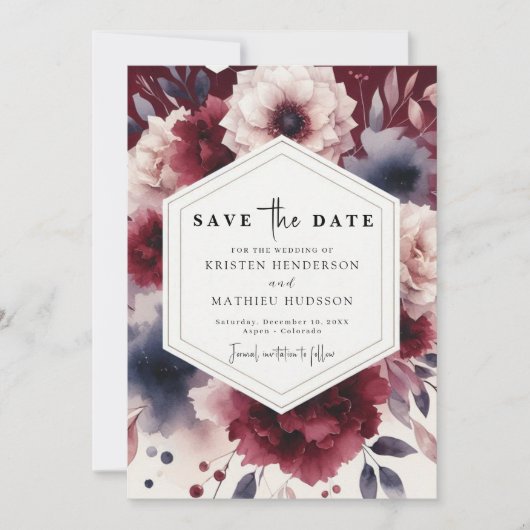 Unieke minimale Bourgondische bruiloft Save The Date (Voorkant)